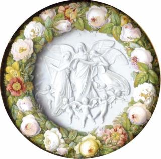 Otto Didrik Ottesen - A garland of flowers surrounding a marble relief, after The Book of Life by Thorvaldsen