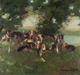 Otto Dill - Eine Meute von Beagle-Hunden.