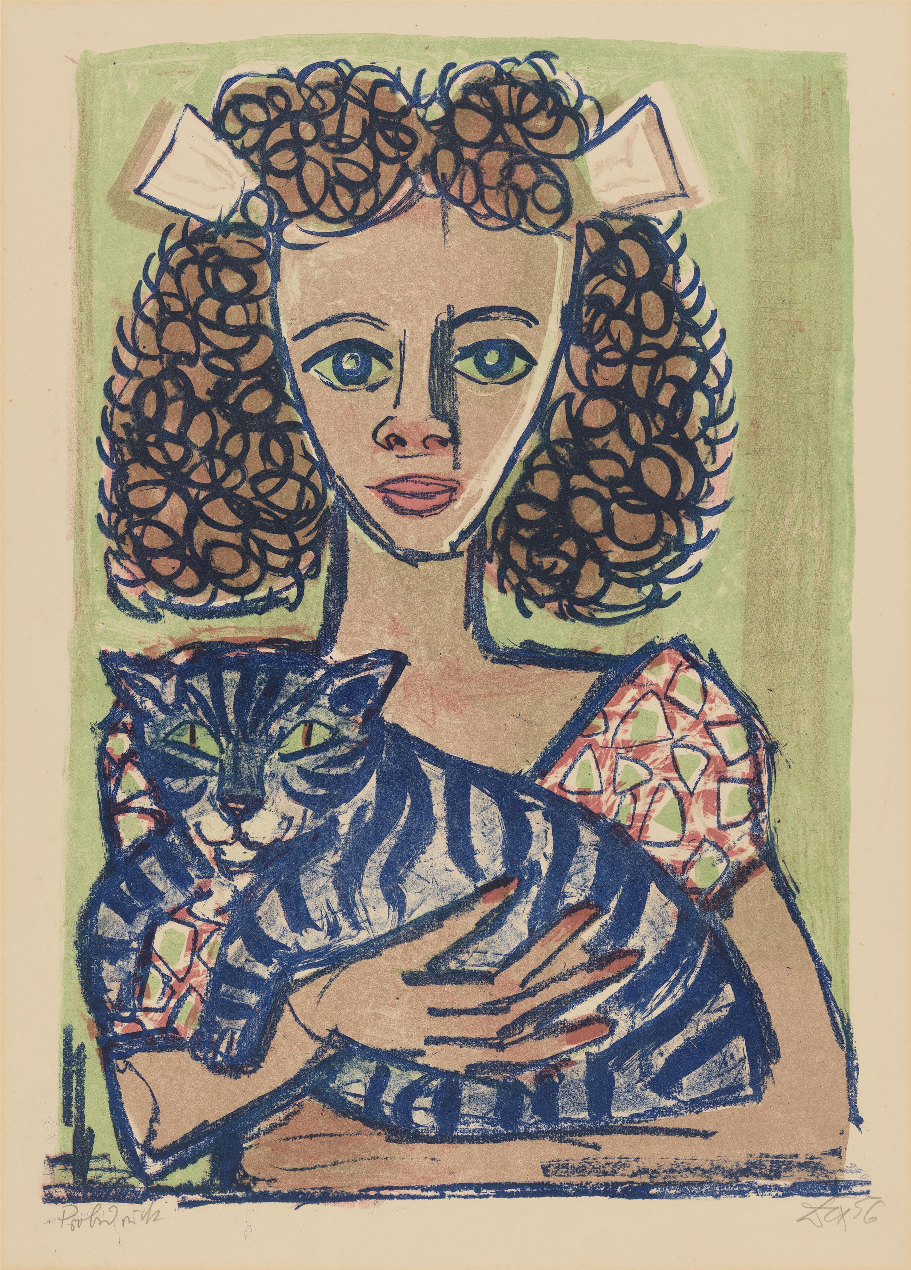 Otto Dix - Mädchen mit Katze I (Kopf geradeaus)