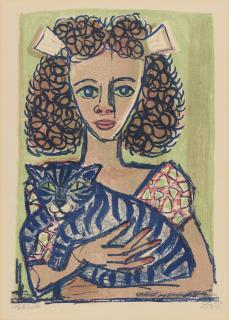 Otto Dix - Mädchen mit Katze I (Kopf geradeaus)