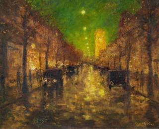 Otto Eduard Pippel - Belebte Straße im nächtlichen Paris