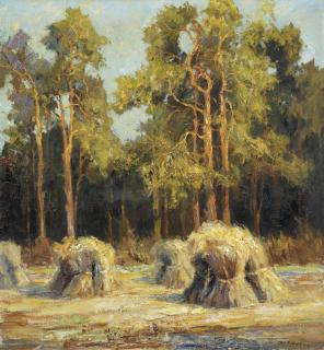 Otto Eduard Pippel - Haystacks in a field near a forest