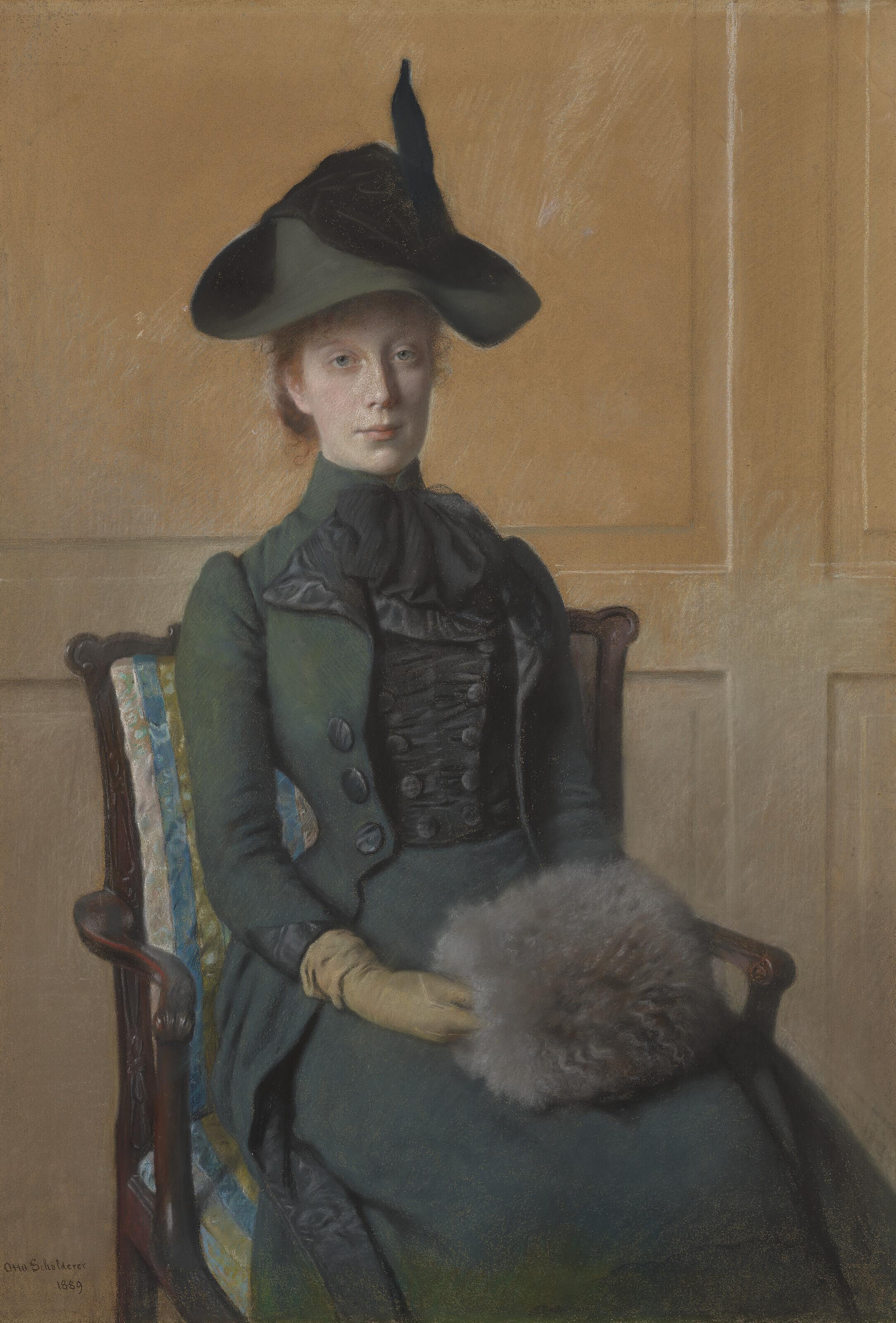 Otto Franz Scholderer - Portrait of Elizabeth Bruel Seated, with her Hands in a Muff