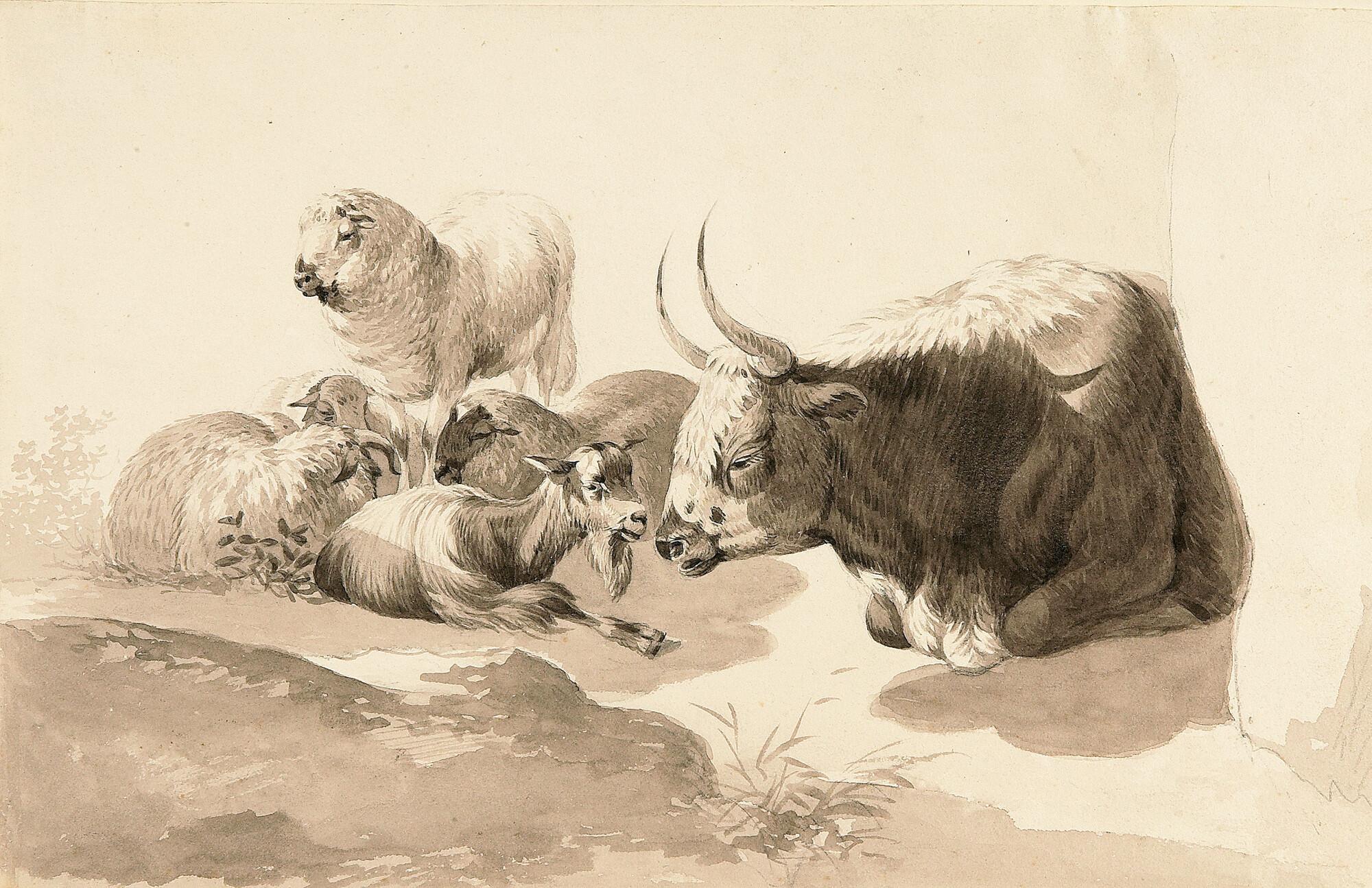 Otto Friedrich Gebler - Tierstudie mit Kuh, Schaf und Ziege.