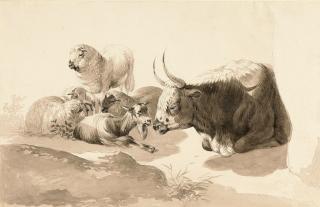 Otto Friedrich Gebler - Tierstudie mit Kuh, Schaf und Ziege.