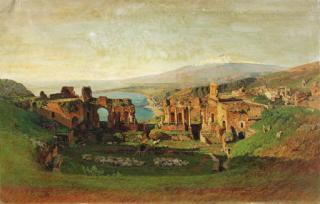 Otto Geleng - A view of Taormina, with Mount Etna beyond