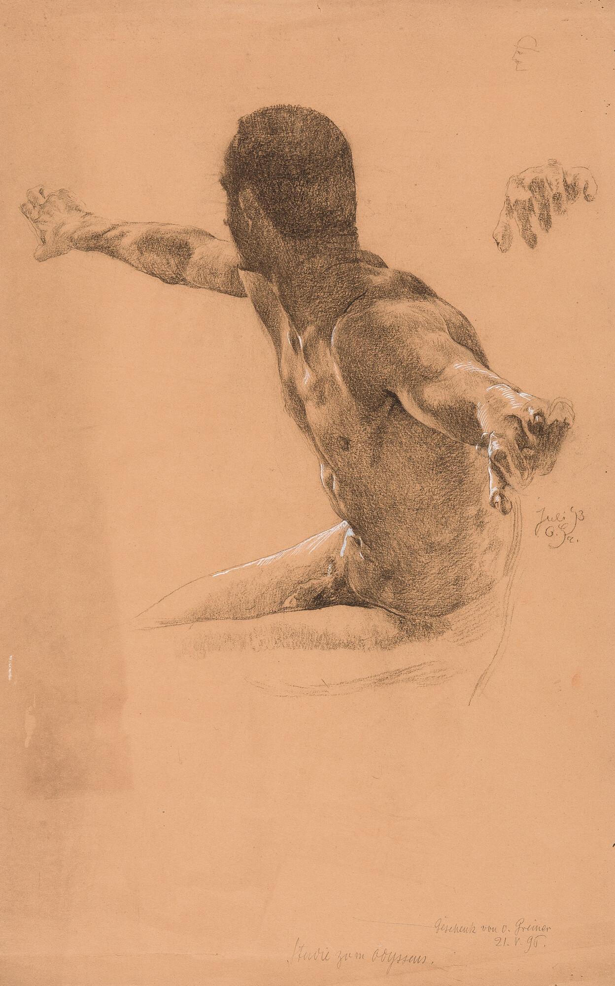 Otto Greiner - Sitzender männlicher Akt mit ausgebreiteten Armen.