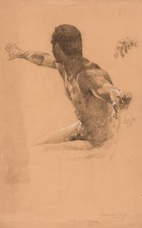 Otto Greiner - Sitzender männlicher Akt mit ausgebreiteten Armen.