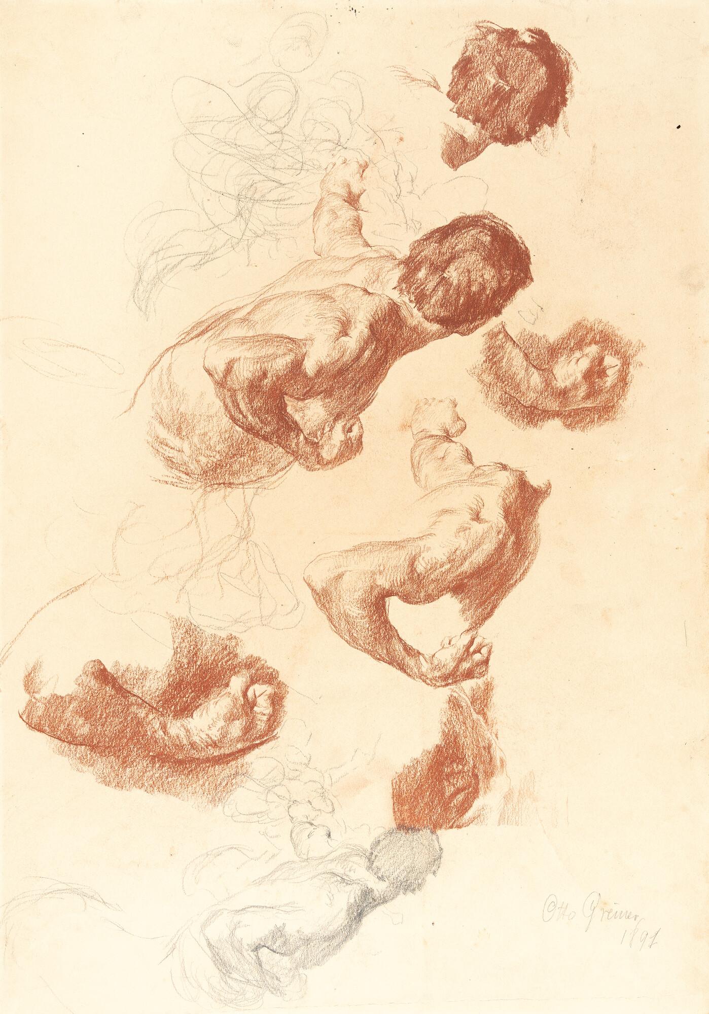 Otto Greiner - Studie zu „Kentaurenpaar über eine Hecke springend“ (1891)