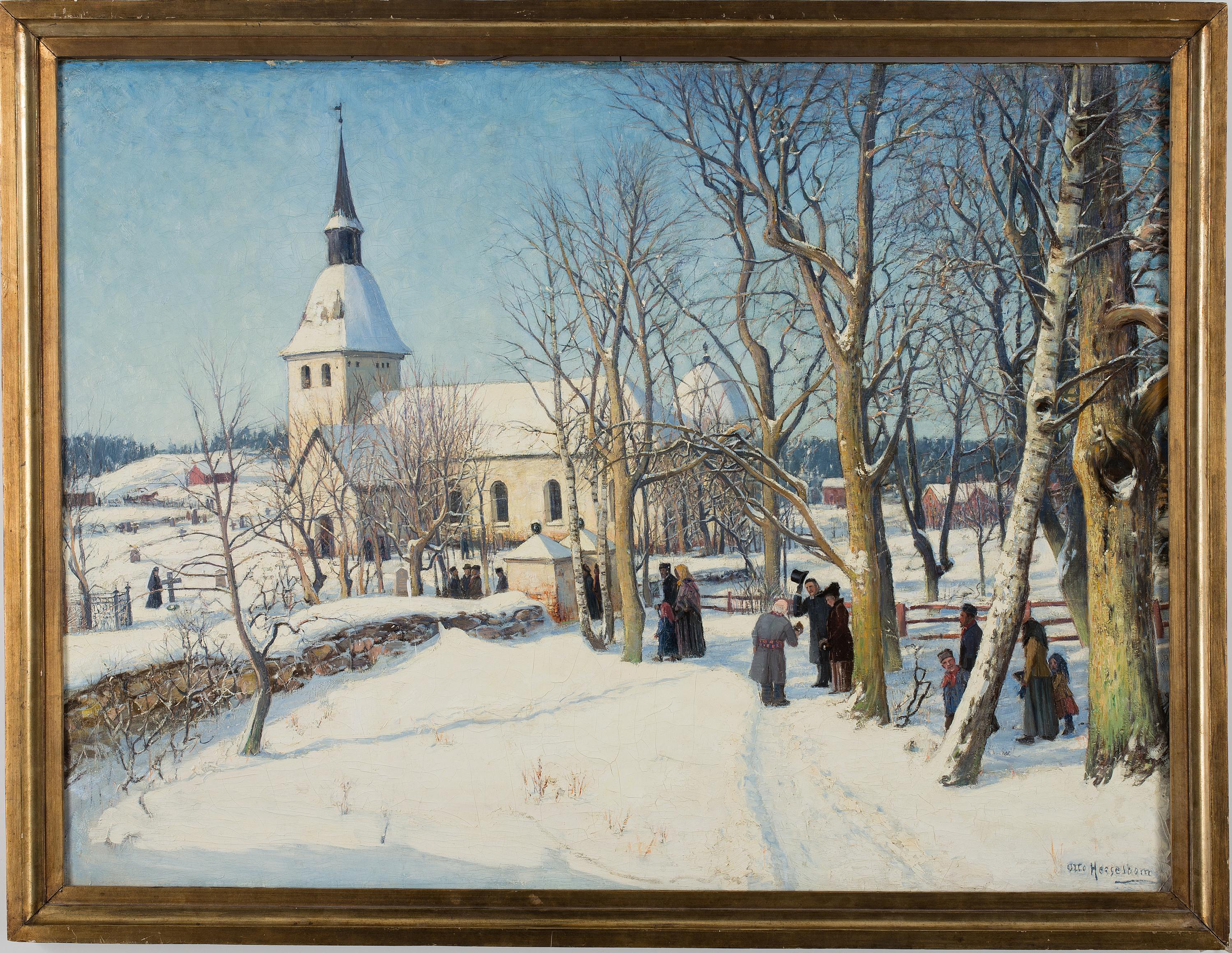 Otto Hesselbom - An Otto Hesselbom oil painting depicting Spånga Church.