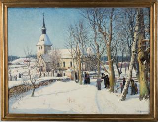 Otto Hesselbom - An Otto Hesselbom oil painting depicting Spånga Church.