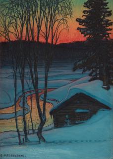 Otto Hesselbom - Winter landscape with cottage