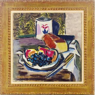 Otto Karl Knaths - Still life of a plate of fruit and a loaf of bread