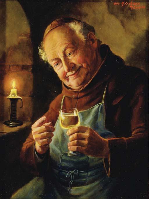 Otto Kirchner - An old man with a pipe and a glass of sherry; also a companion painting