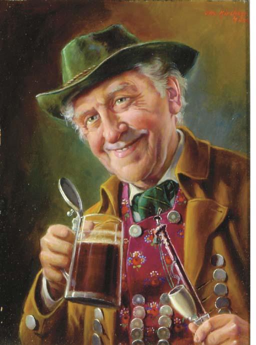 Otto Kirchner - An old man with a pipe and beer stein; and a companion painting