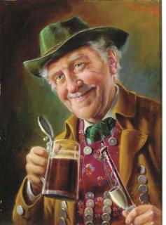 Otto Kirchner - An old man with a pipe and beer stein; and a companion painting