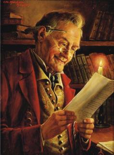 Otto Kirchner - An old scholar reading by candlelight; also a companion painting