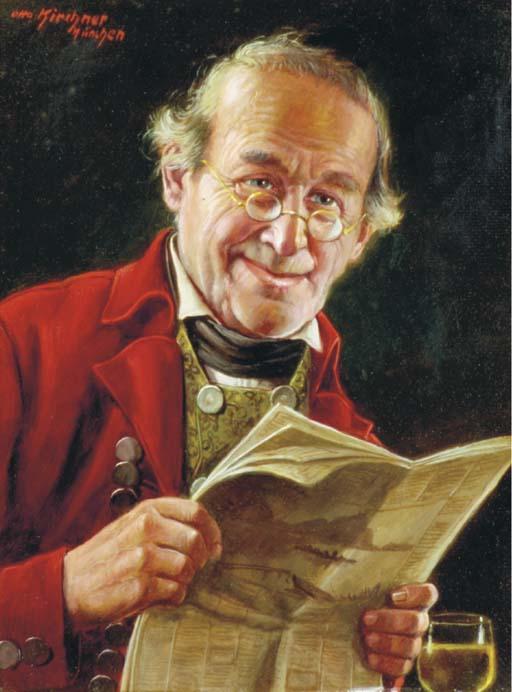 Otto Kirchner - Gentleman Reading A Newspaper; And A Companion Painting