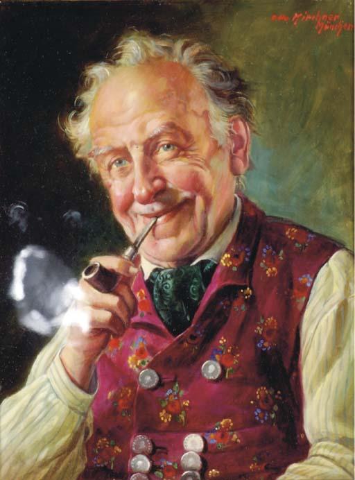 Otto Kirchner - Portrait of An Old Man Smoking A Pipe; And Two Companion Paintings