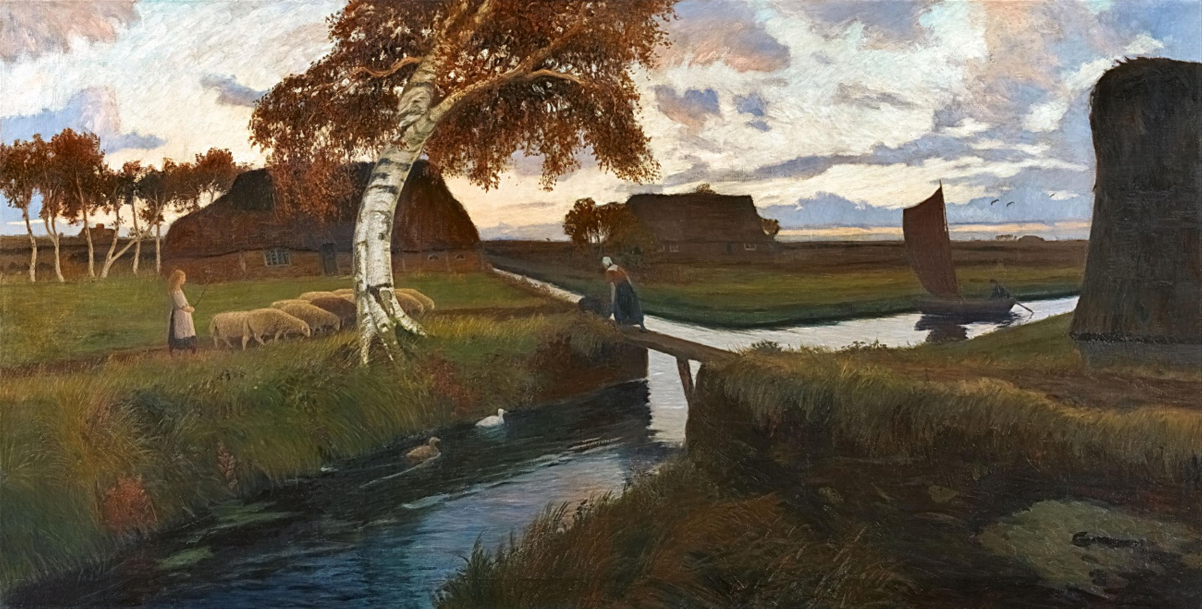 Otto Modersohn - Abend im Moordorf