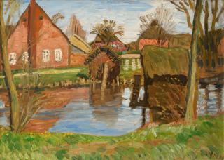 Otto Modersohn - Frühjahr an der Wümme mit Entenhäusern.