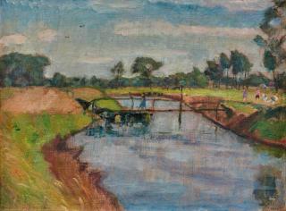 Otto Modersohn - Sommertag an der Wümme (An der Wümme - Badeplatz und Tiertränke in Fischerhude).