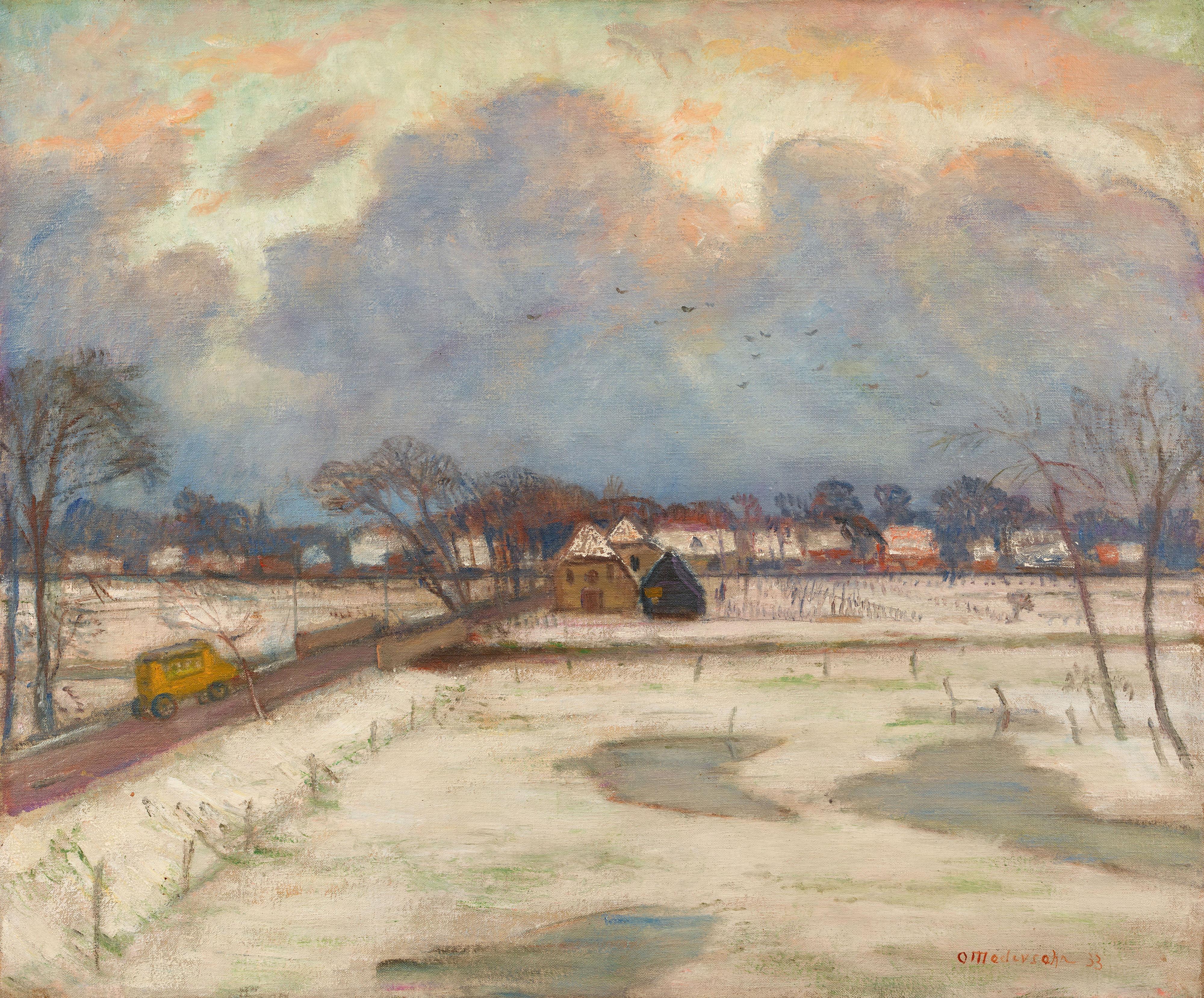 Otto Modersohn - Winter in Fischerhude. Verso: Herbstlandschaft am See.