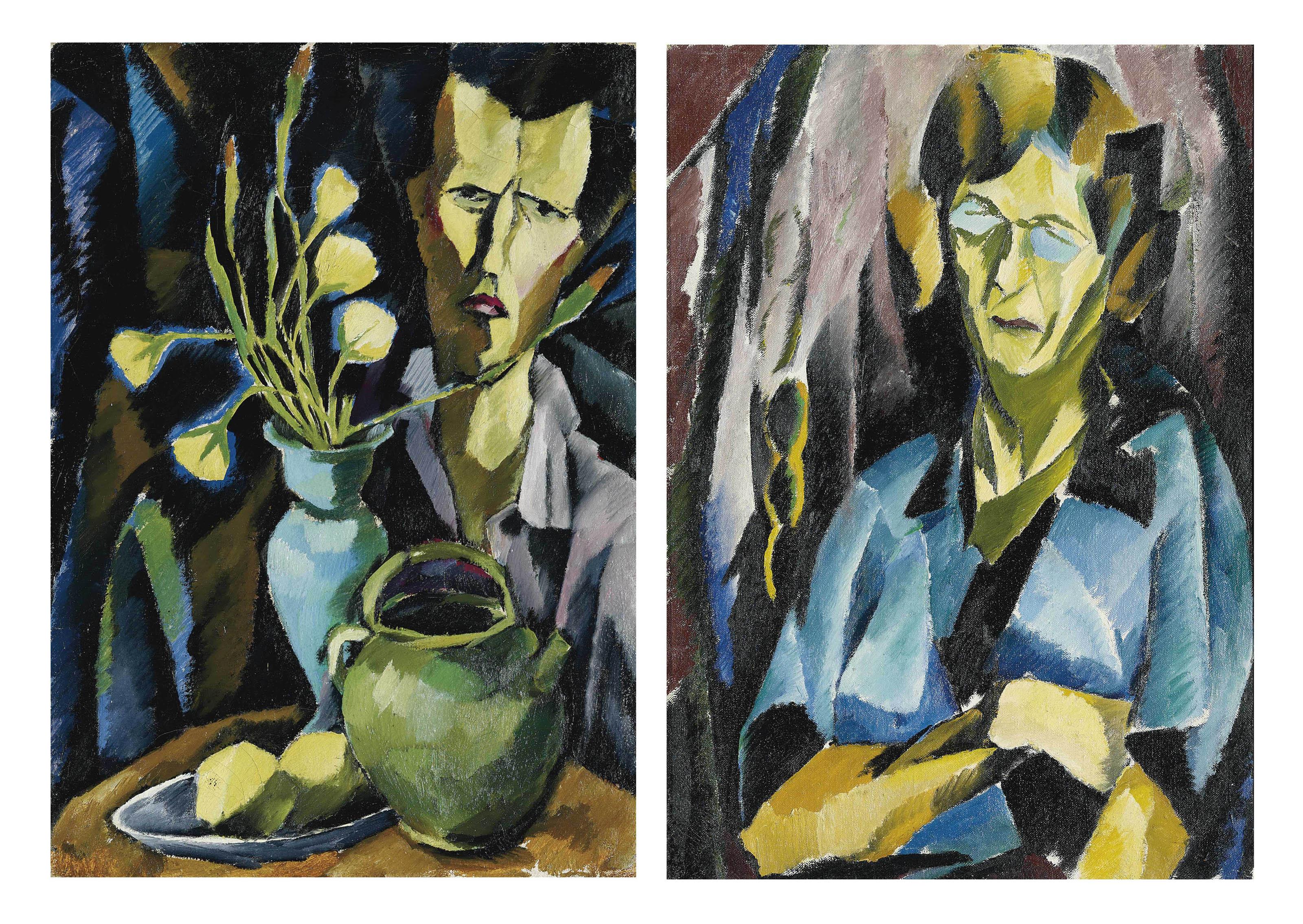 Otto Morach - recto: Selbstbildnis mit Stillleben, um 1914  verso: Sitzende Frau, um 1914