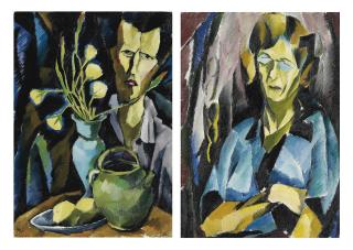 Otto Morach - recto: Selbstbildnis mit Stillleben, um 1914  verso: Sitzende Frau, um 1914