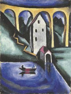 Otto Morach - Viadukt und Boot, um 1915