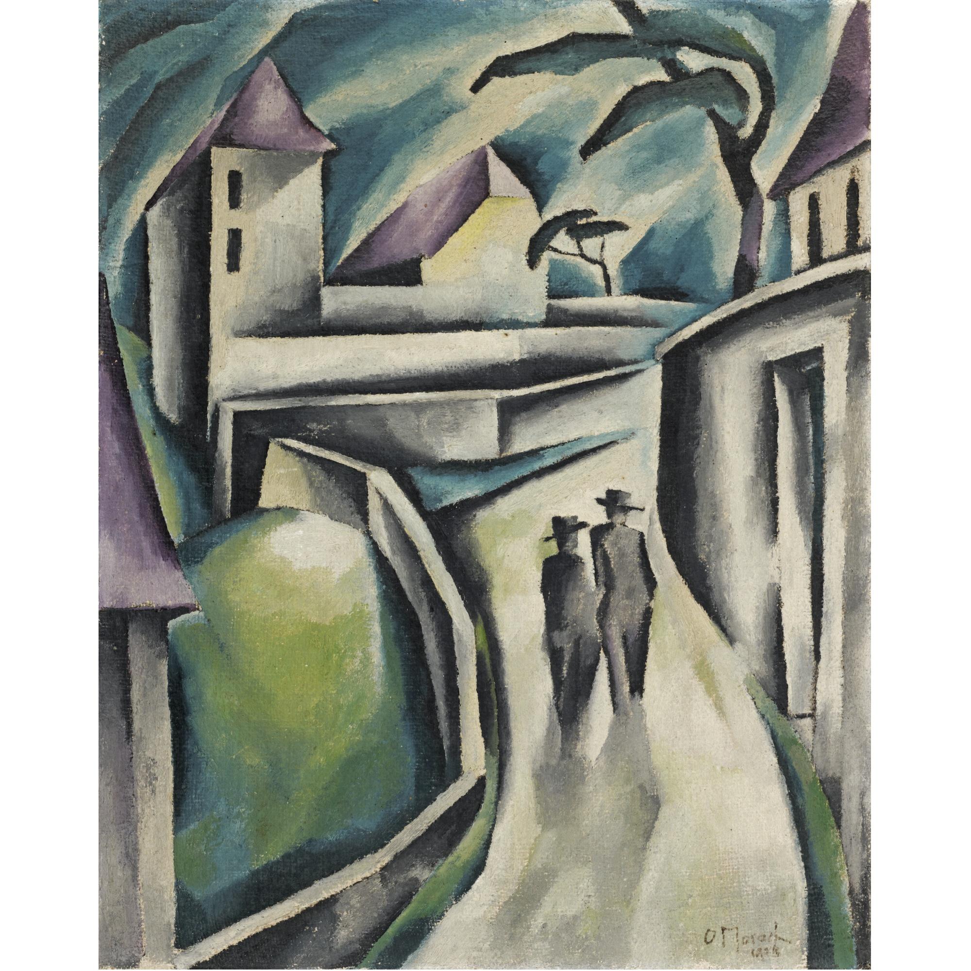 Otto Morach - Zwei Männer Auf Der Strasse, 1918 - Recto Two Men On A Street, 1918 - Recto Drei Figuren Von Hinten - Verso Three Figures From The Back - Verso