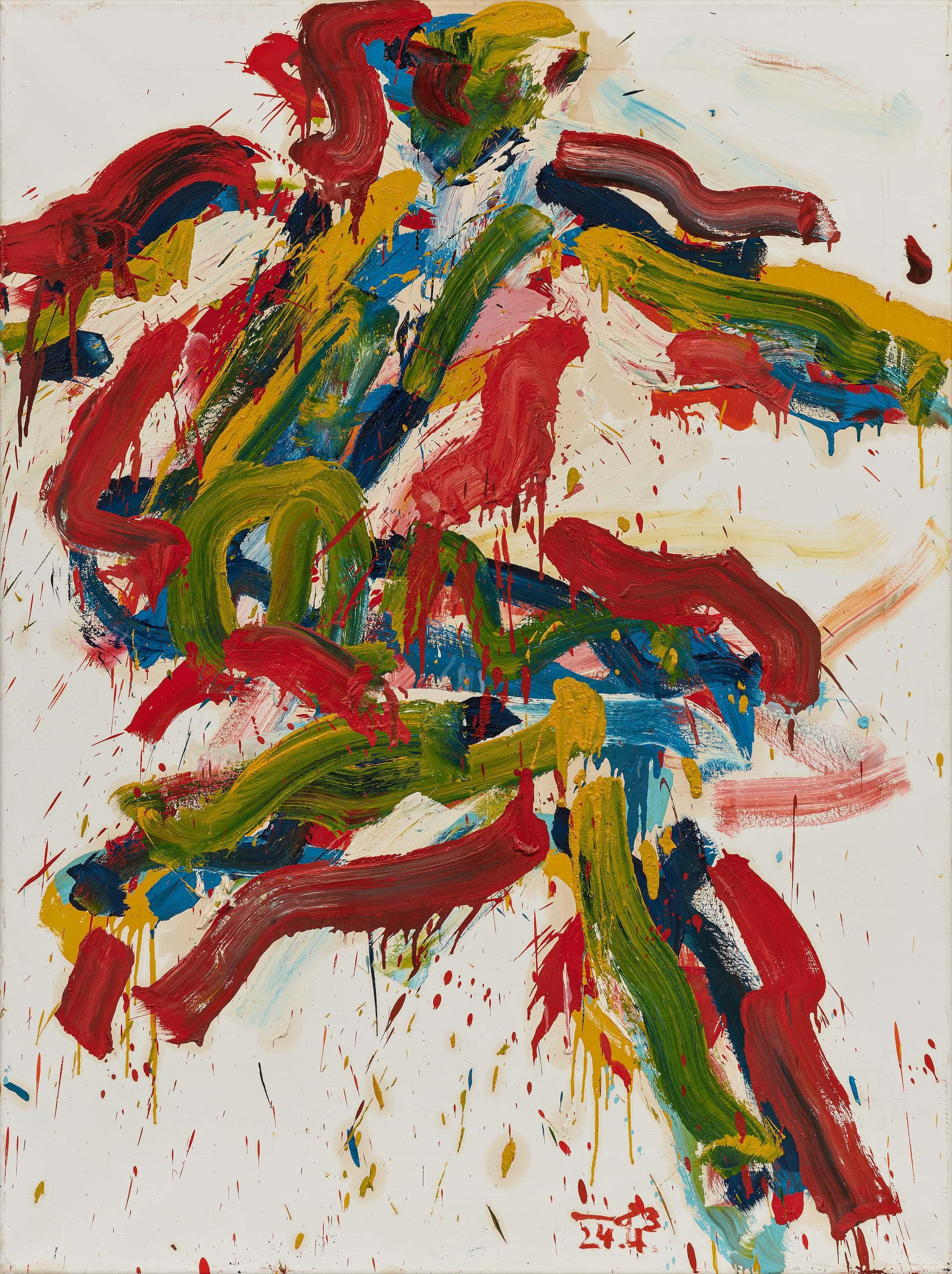 Otto Muehl - Ohne Titel (Gestisch abstrakte Figur in Rot-Grün-Gelb).