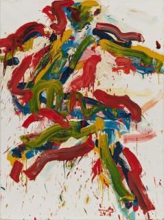 Otto Muehl - Ohne Titel (Gestisch abstrakte Figur in Rot-Grün-Gelb).