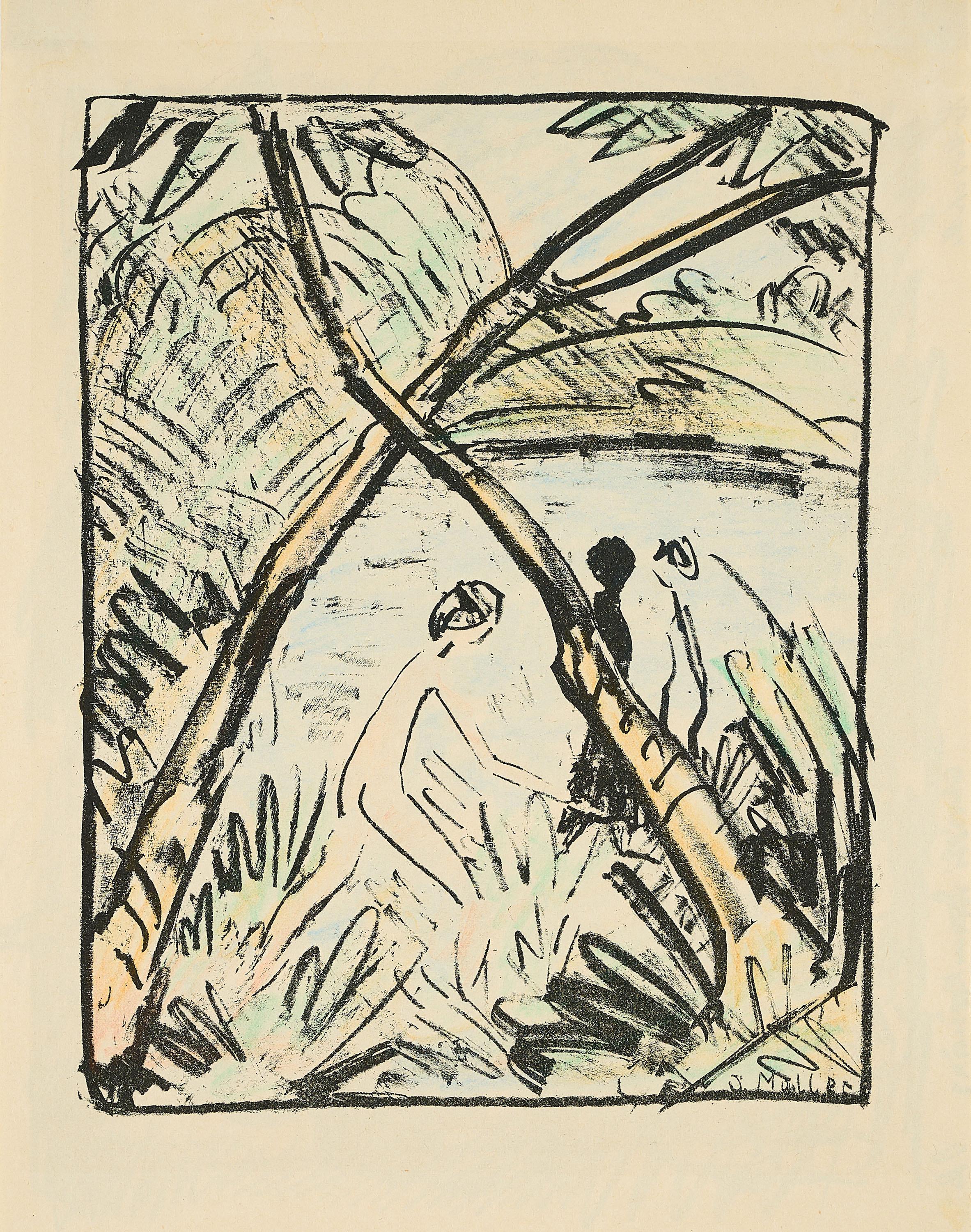 Otto Mueller - Drei Figuren und gekreuzte Stämme.