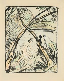 Otto Mueller - Drei Figuren und gekreuzte Stämme.