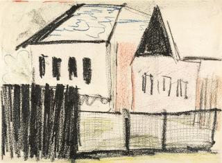 Otto Mueller - Häuser hinter einem Zaun (Zwei Häuser hinter dem Zaun).