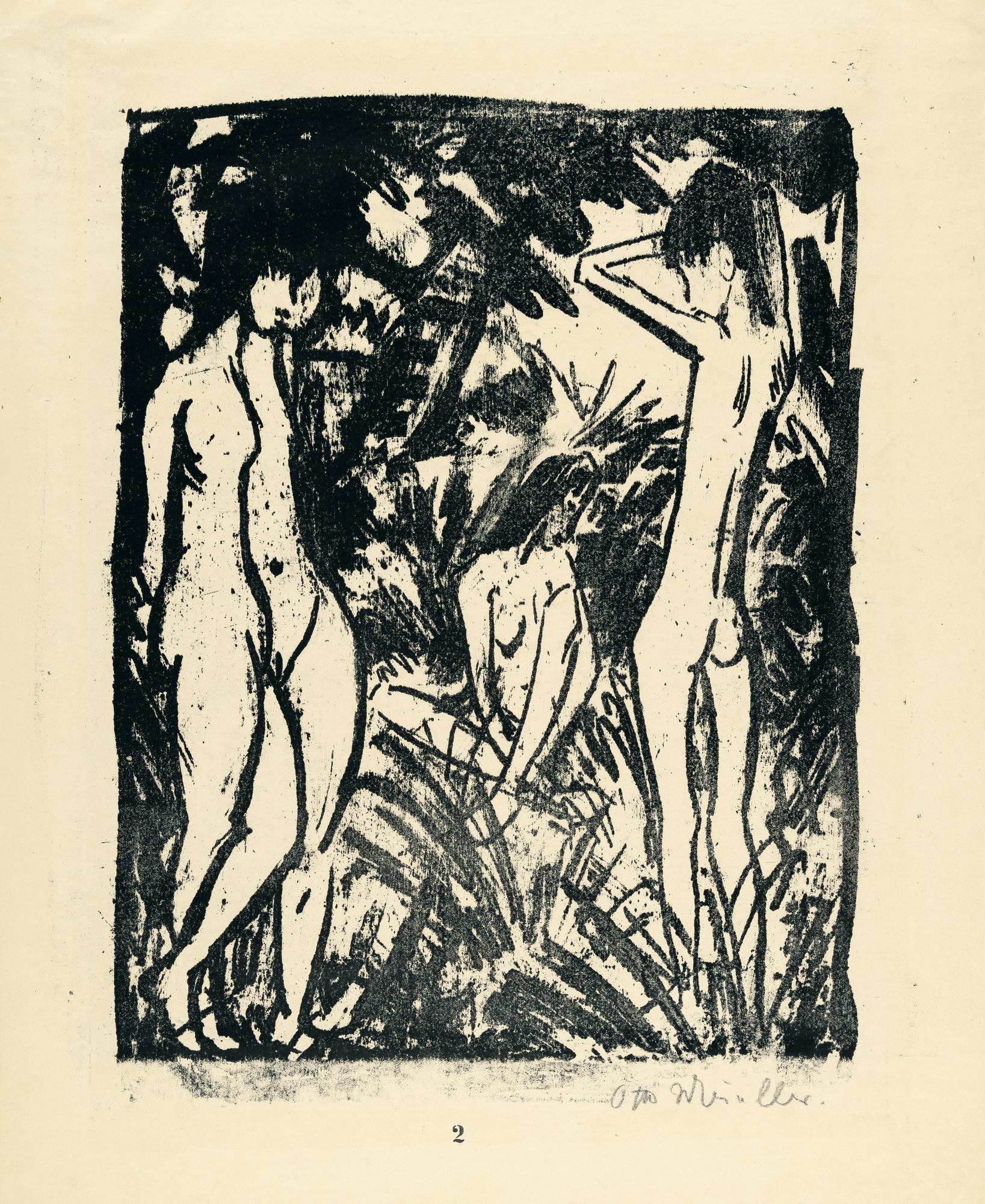 Otto Mueller - Knabe vor zwei stehenden und einem sitzenden Mädchen