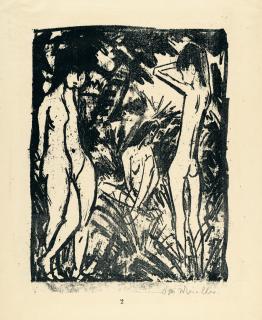 Otto Mueller - Knabe vor zwei stehenden und einem sitzenden Mädchen