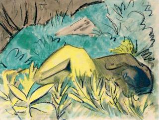 Otto Mueller - Liegender Mädchenakt Am Waldrand
