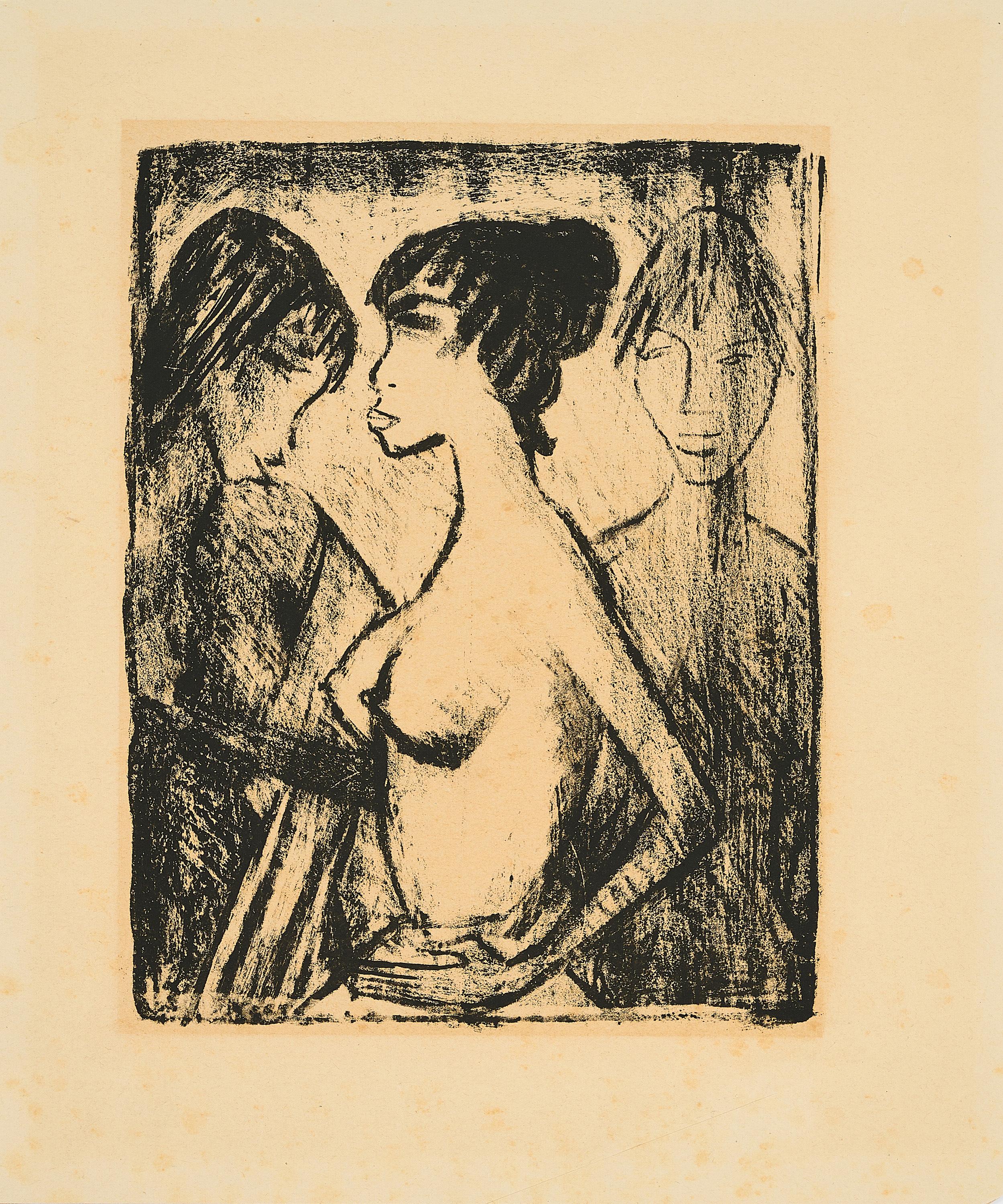 Otto Mueller - Mädchen-Halbakt im Profil (vor einem Bild).