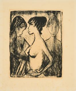 Otto Mueller - Mädchen-Halbakt im Profil (vor einem Bild).