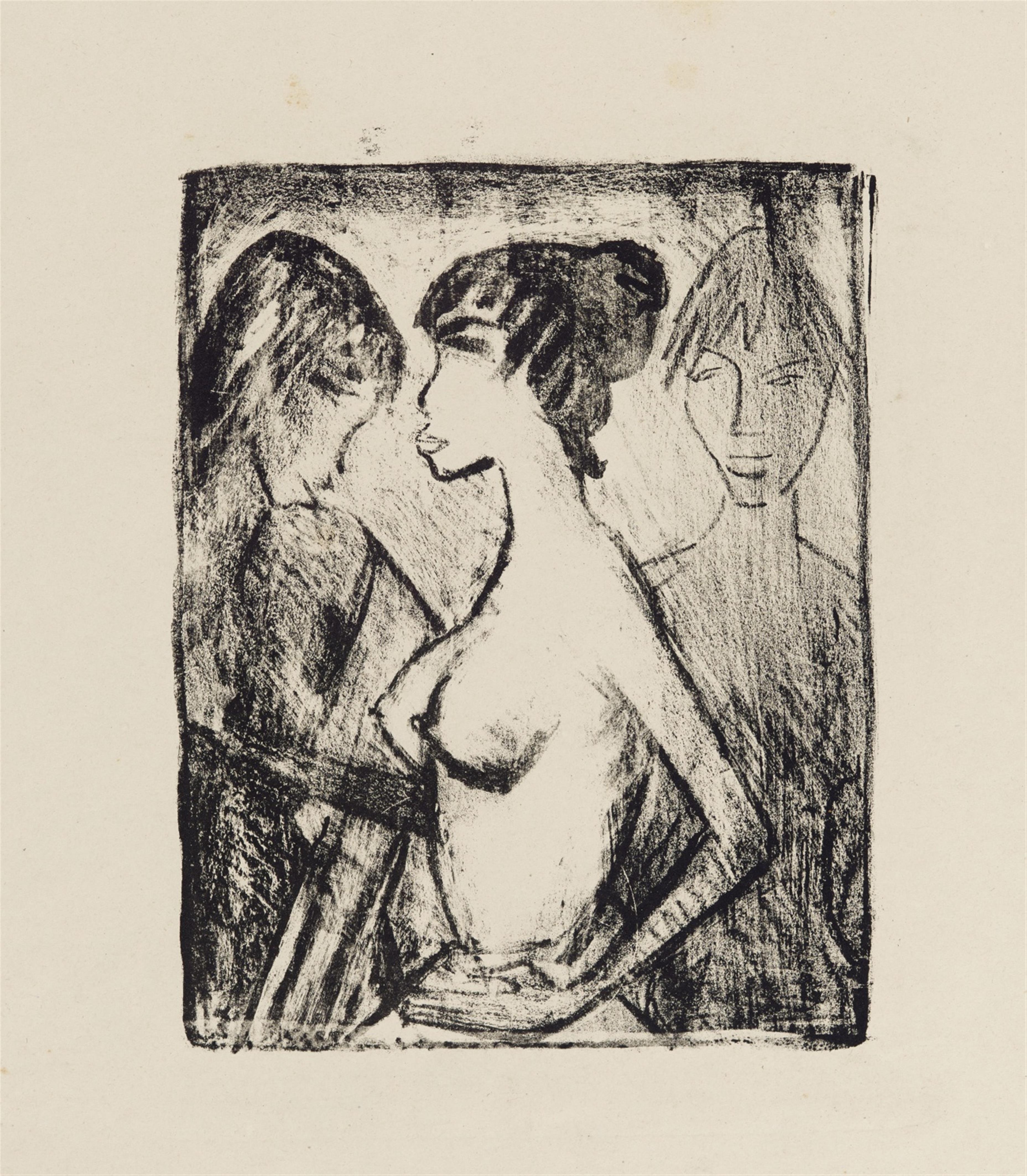 Otto Mueller - Mädchen Halbakt im Profil (vor einem Bild)