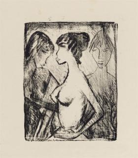 Otto Mueller - Mädchen Halbakt im Profil (vor einem Bild)