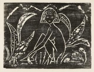 Otto Mueller - Mädchen zwischen Blattpflanzen.