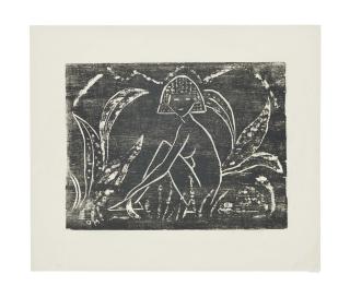 Otto Mueller - Mädchen zwischen Blattplanzen (Karsch 3.II.A)