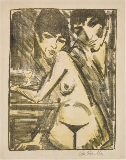Otto Müller - Paar am Tisch (Selbstbildnis mit Maschka; Absinthtrinkerin) (Karsch 155)