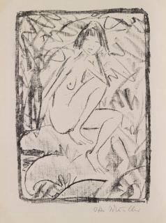 Otto Mueller - Sitzende, von Blattwerk umgeben (helle Fassung)