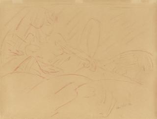 Otto Mueller - Weiblicher Akt (Liegender Akt auf Kissen)