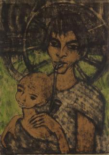 Otto Mueller - Zigeunermadonna (Zigeunerin mit Kind vorm Wagenrad)