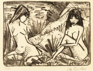 Otto Mueller - Zwei in Dünen sitzende Mädchen (Mädchen am Ufer) (Karsch 148)